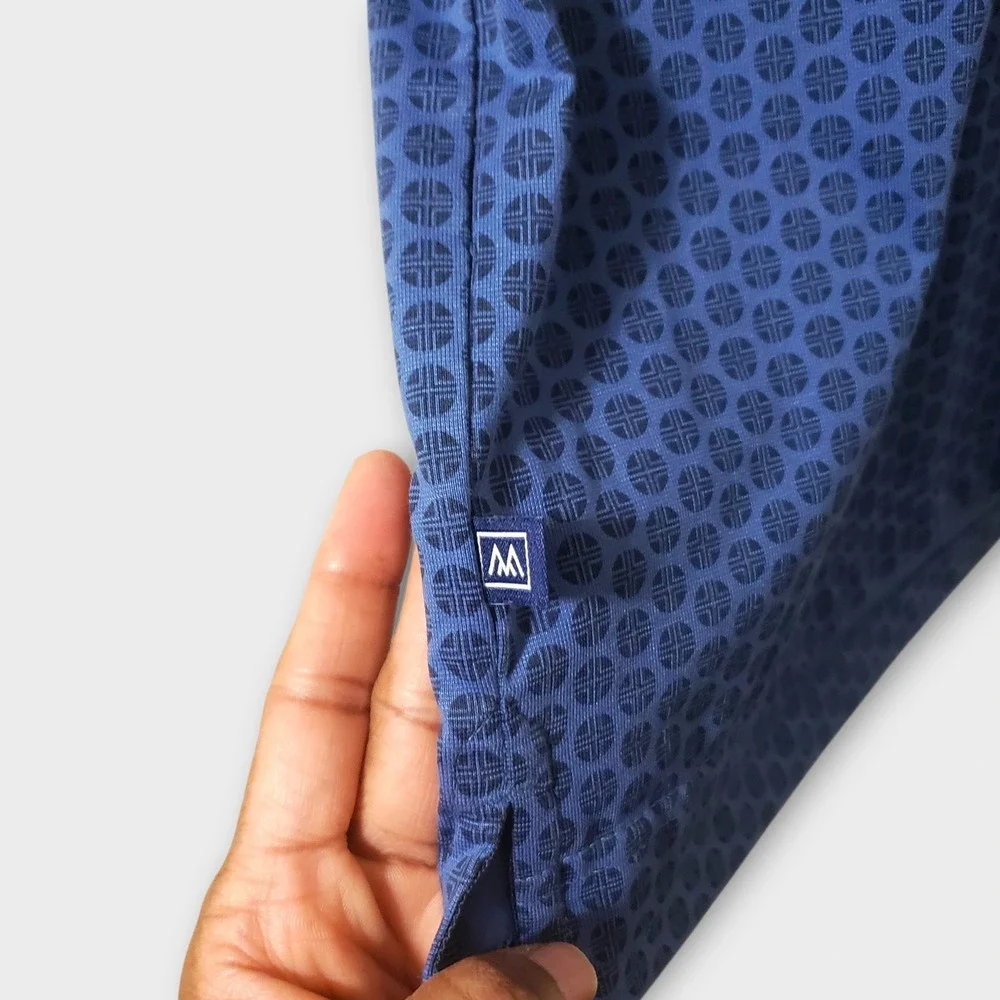 Mizzen+Main‎ Mens Contrast Collar Polo Classic Blue Geometric Print Shirt Medium